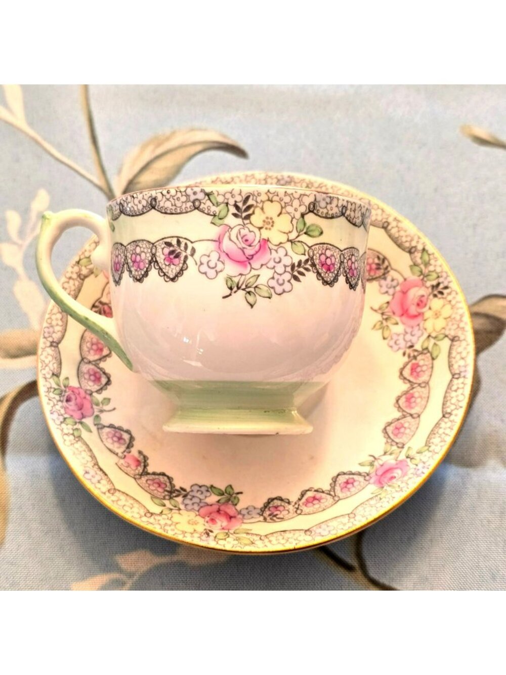 Vintage Salisbury Teacup & Saucer Set With Gold Trim Bone China Floral JH8003